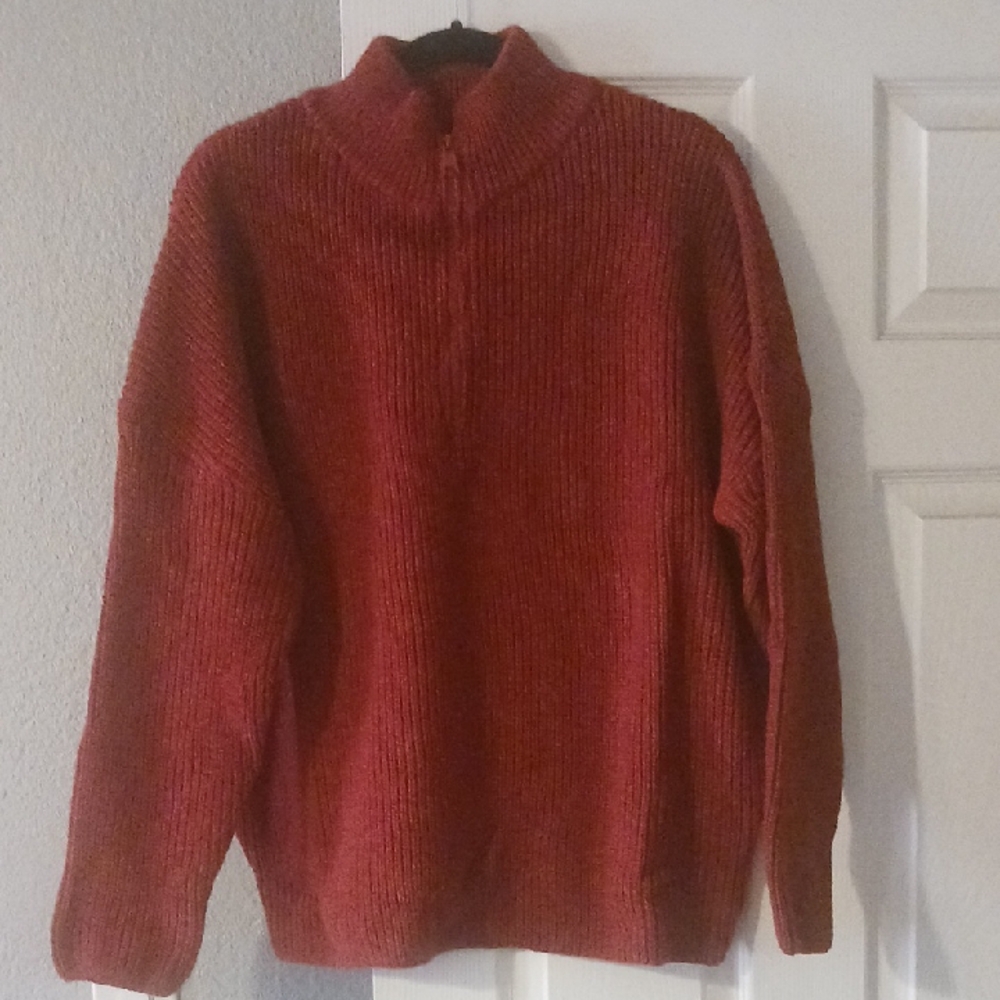 3/4 Zip Womens Red Knit Sweater